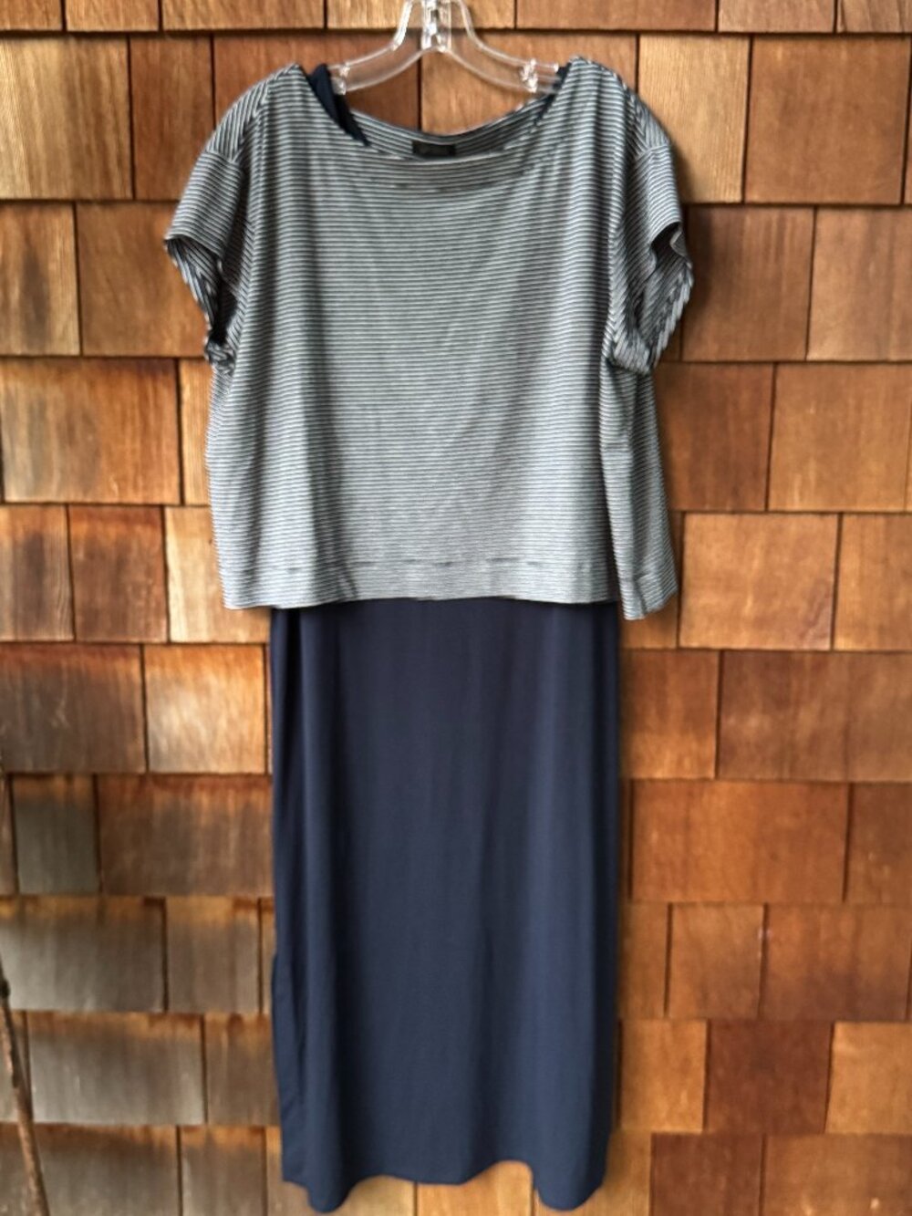 J. Jill Navy Blue/White Stripe Top and Navy Maxi Tank Dress Women's Large Petite